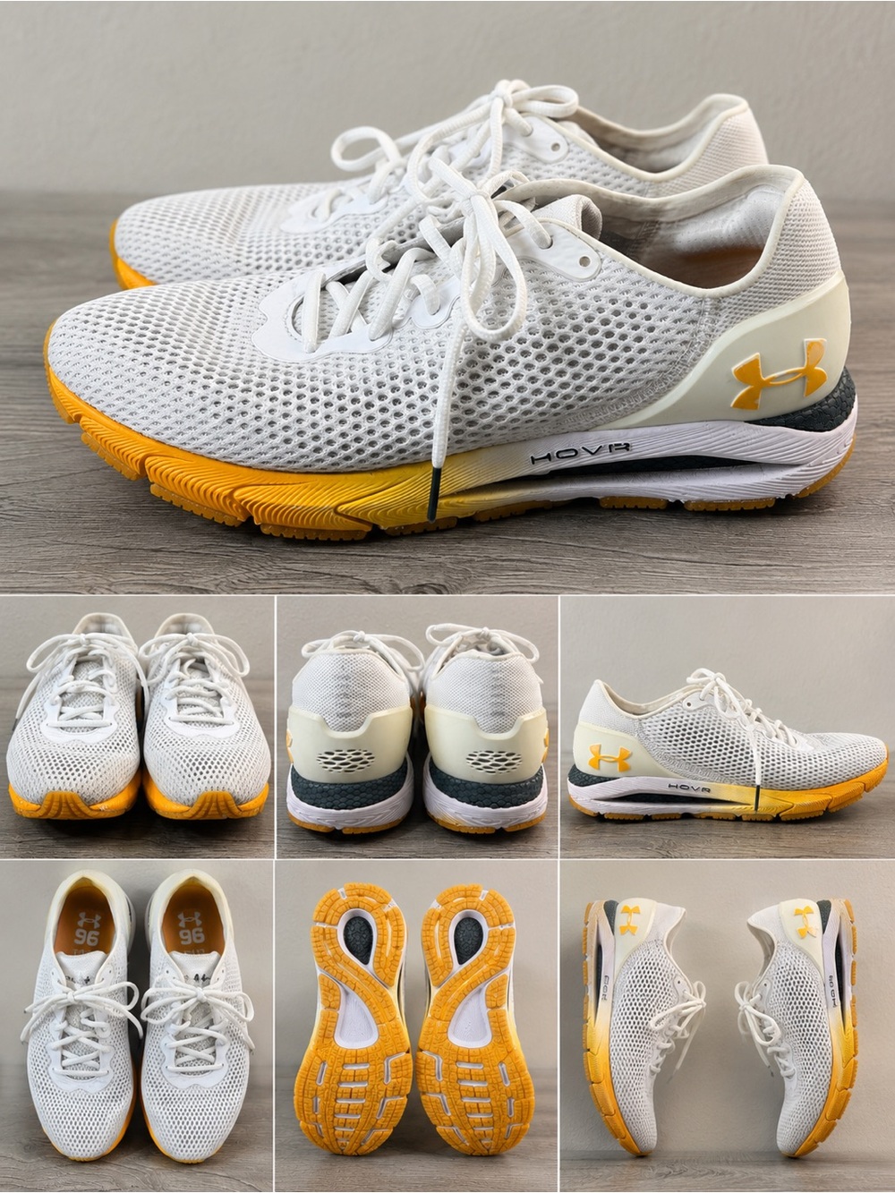 Under Armour White & Yellow HOVR Mesh Running Sneakers Men’s Size 11